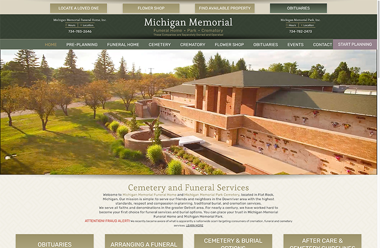 Сайт компании Michigan Memorial